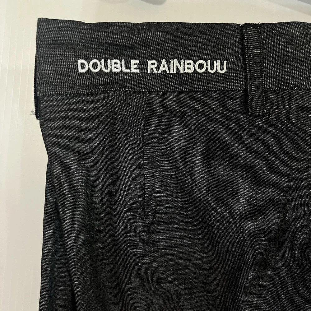 DOUBLE RAINBOUU Embroidered Western Straight Pants Size Small Gray White‎ Cotton